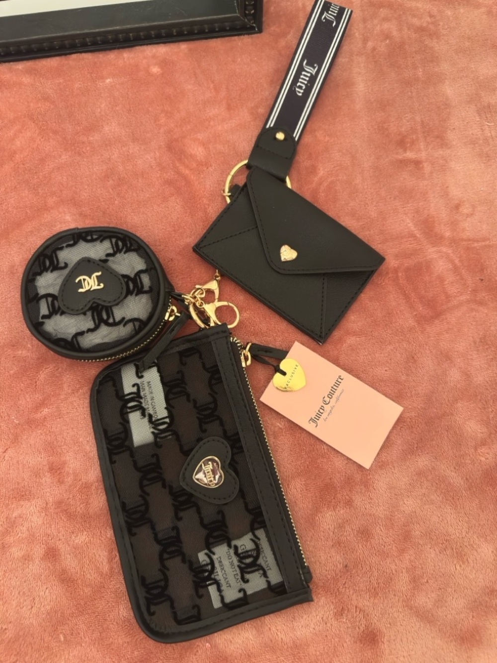 Juicy Couture Black Multi-Piece Key & Card Holder Set with Gold Accents